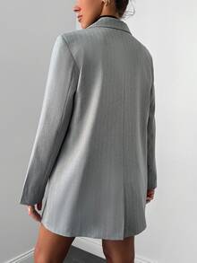 EURMUSE Striped Print Double Button Blazer - Grey - View 2