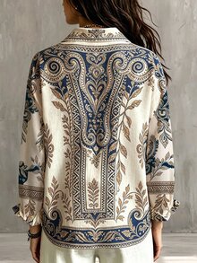 Glimmora Women's Summer Vintage Patchwork Pattern Print Shirt - Multicolor - View 2
