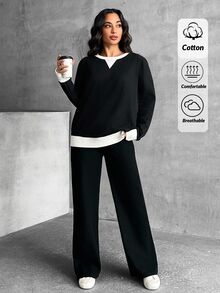 EURMUSE 2 Pcs, Women Sweatshirts & Pants - Black - View 4