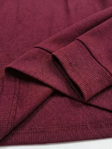 EURMUSE Surplice Neck Drawstring Side Crop Tee - Burgundy - View 10