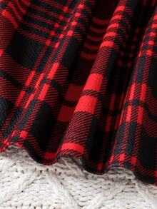 SHEIN Baby Girl Christmas Plaid Dress Rib-Knit Long Sleeve Ruffle Shoulder Bow A-Line Princess Dresses Baby Girl Holiday Party Outfit - Multicolor - View 5