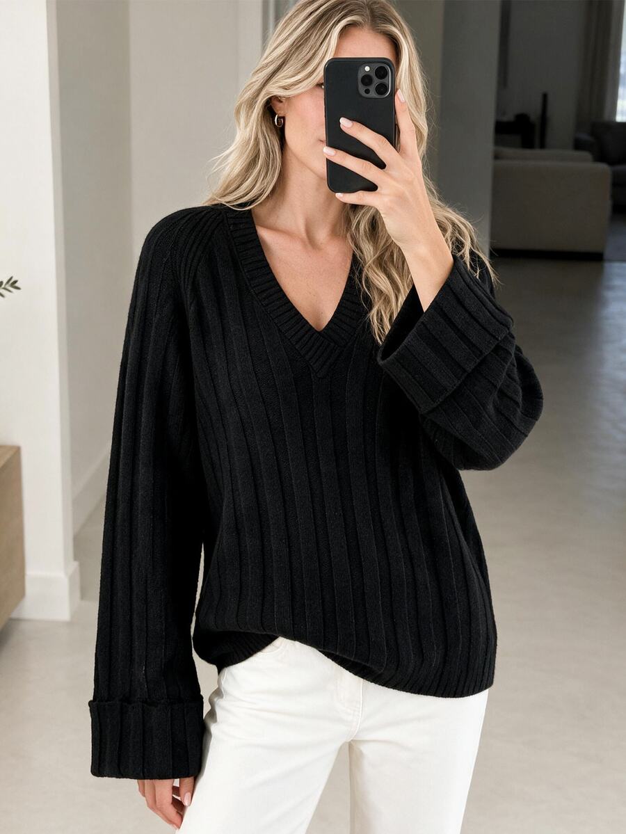EURMUSE Women's Solid Color Raglan Sleeve Sweater