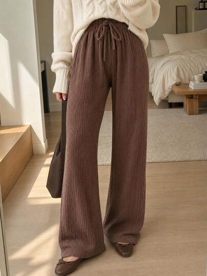 EURMUSE Pantalon Harem Décontracté Pour Femmes Avec Bande De Taille Élastique, Cordon De Serrage Et Design De Jambe Large