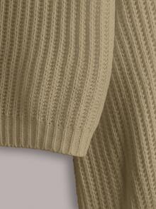 EURMUSE White Lantern Sleeve Button Front Rib Knit Cardigan - Camel - View 4