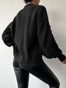 SHEIN Women's Solid Color Dropped Shoulder Long Sleeve Loose Cardigan, Casual For Fall/ Office Black - Black - View 3