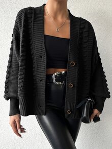 SHEIN Women's Solid Color Dropped Shoulder Long Sleeve Loose Cardigan, Casual For Fall/ Office Black - Black - View 8