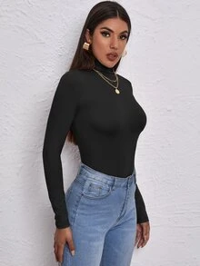 EURMUSE High Neck Form Fitted Tee - Black - View 4