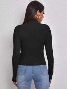 EURMUSE High Neck Form Fitted Tee - Black - View 2
