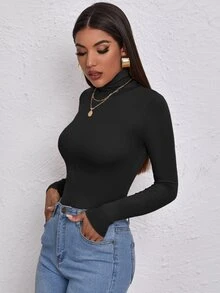 EURMUSE High Neck Form Fitted Tee - Black - View 6