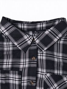 Linhara CURVE Plus Size Women's Casual Check Shirt And Pants Autumn Set Fall - Black and White - View 4