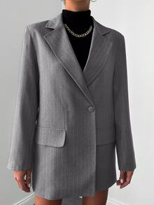 EURMUSE Ladies" Simple Daily Oversized Suit Jacket - Grey - View 4