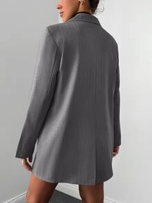 EURMUSE Ladies" Simple Daily Oversized Suit Jacket - Grey - View 2