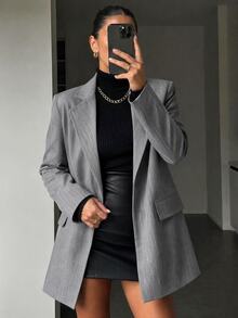 EURMUSE Ladies" Simple Daily Oversized Suit Jacket - Grey - View 1