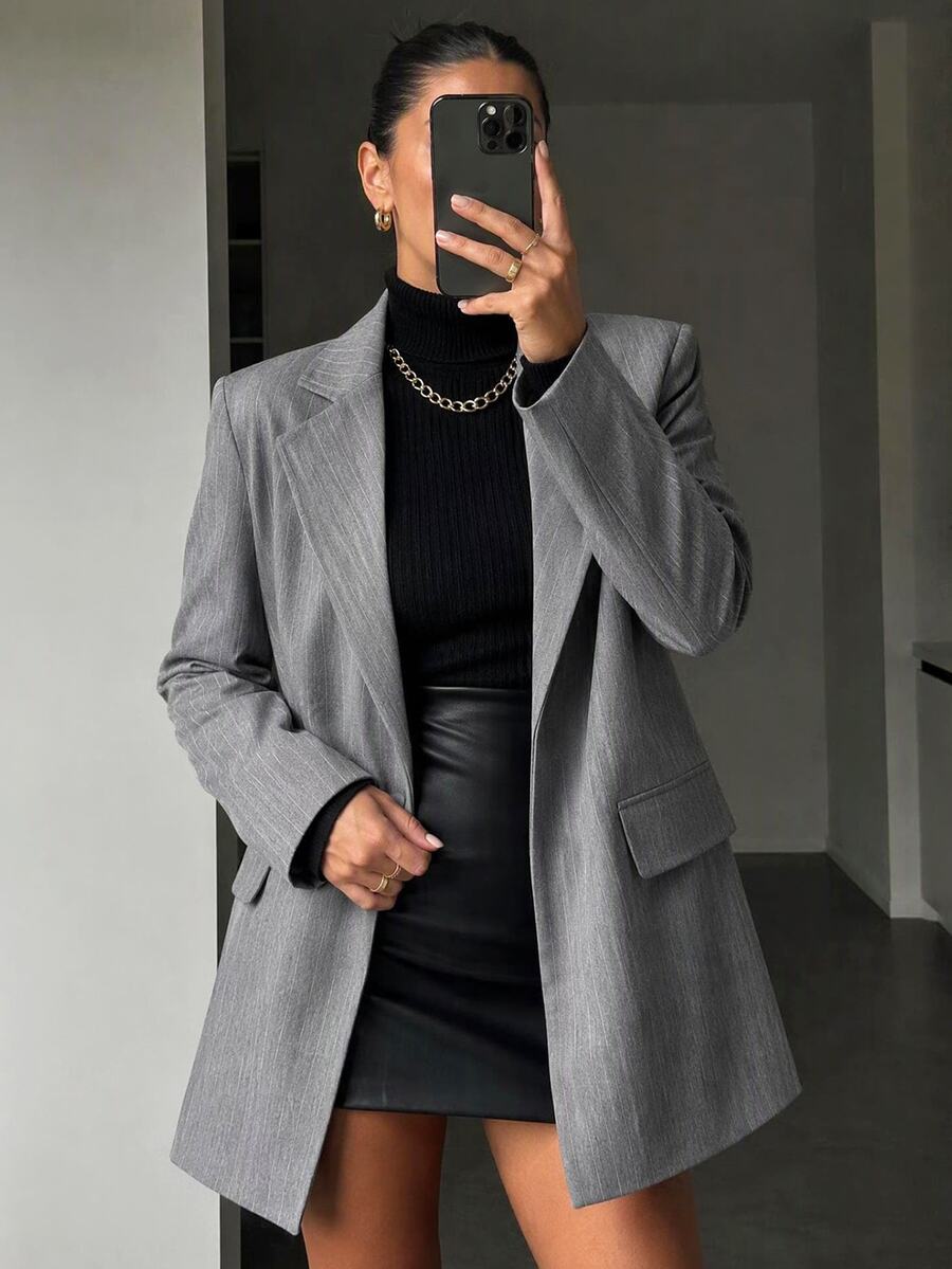 EURMUSE Ladies" Simple Daily Oversized Suit Jacket - Grey - View 1