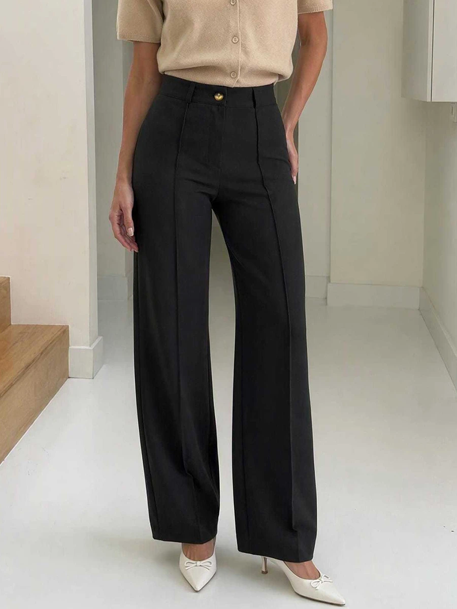 EURMUSE Women's Solid Color Simple Daily Business Pants - Black - View 1