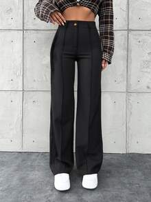EURMUSE Women's Solid Color Simple Daily Business Pants - Black - View 6