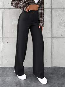 EURMUSE Women's Solid Color Simple Daily Business Pants - Black - View 7