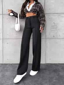 EURMUSE Women's Solid Color Simple Daily Business Pants - Black - View 4