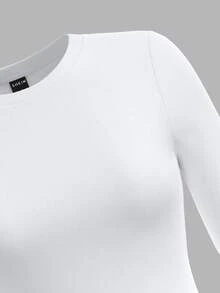SHEIN Tall عبوة من 2 تي شيرت نسائي بلون موحد بياقة طاقم وأكمام طويلة كاجوال متعدد الاستخدامات - متعدد الألوان - مشاهدة 10