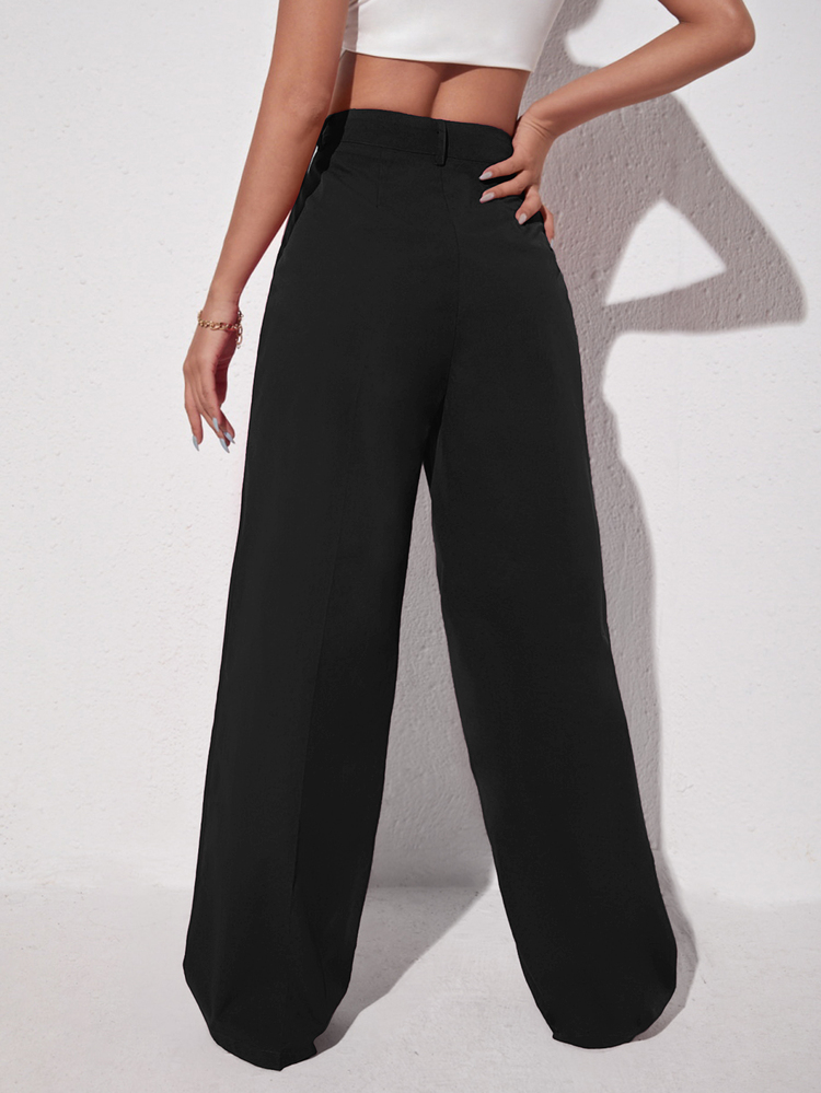 EURMUSE High Waist Wide Leg Trousers - Black - View 2