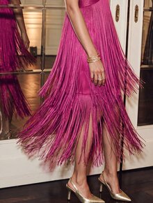 Anewsta Affair Elegant Vintage Bohemian Tassel Maxi Dress, Suitable For Spring, Summer, Holidays, Festivals, Beaches, Parties, And Easter - Hot Pink - View 6
