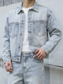 Manfinity EMRG Bộ đồ denim xanh phong cách streetwear thường ngày cho nam - Rửa nhẹ - Xem 5
