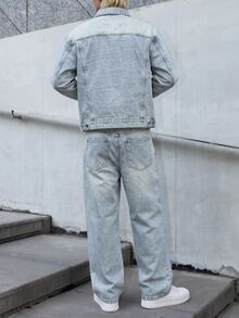 Manfinity EMRG Bộ đồ denim xanh phong cách streetwear thường ngày cho nam - Rửa nhẹ - Xem 2
