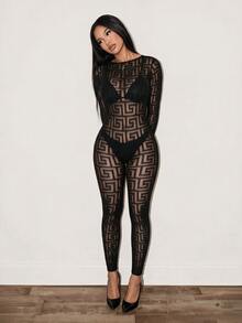 Zolique Fashionable Sexy Women Mesh Catsuit Jumpsuit Fall Cloth For Women - Black - View 2