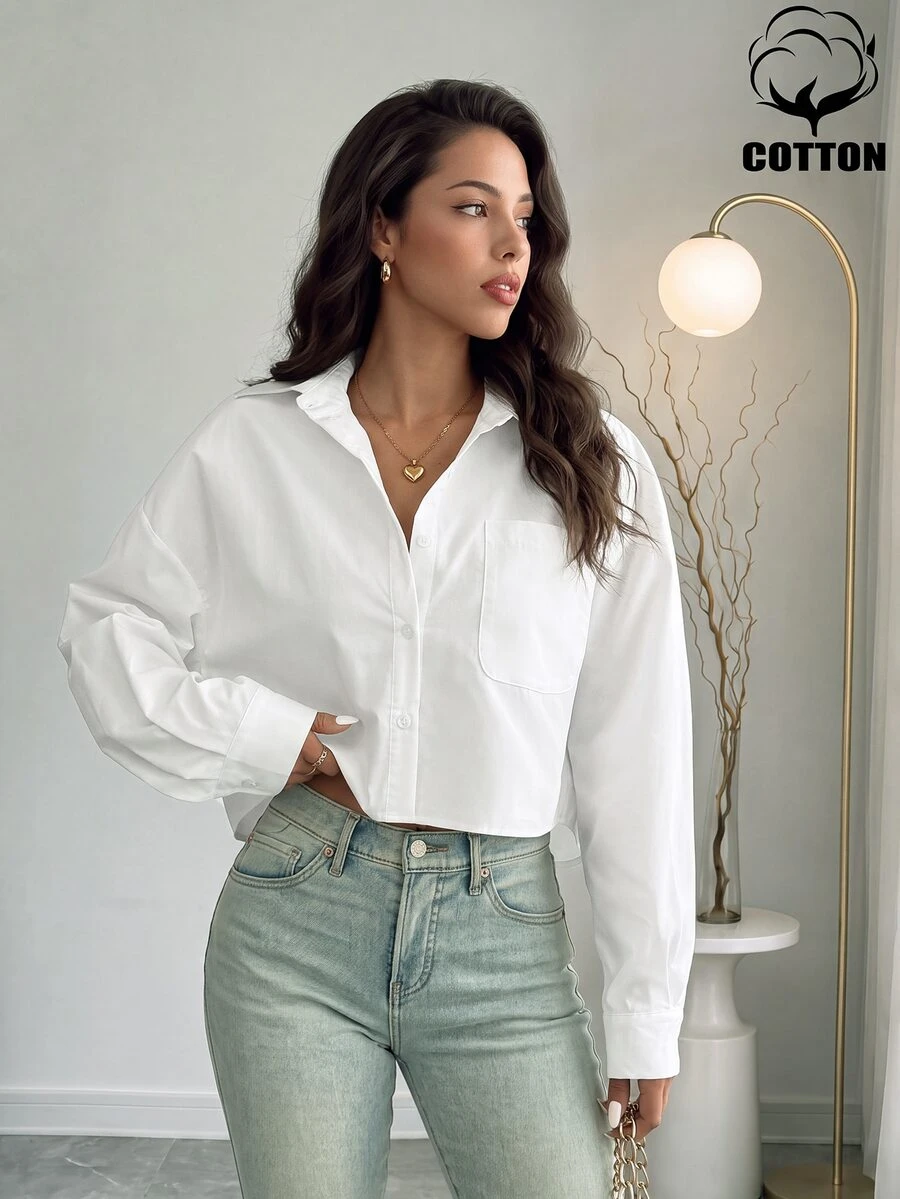 Rafferiza Women's White Elegant High-End French Collar Long Sleeve Shirt, Chic Summer Resort Wear Everyday Sun Protection Top, Spring/Summer - White - View 1