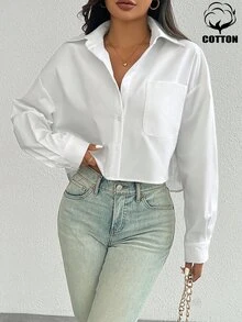Rafferiza Women's White Elegant High-End French Collar Long Sleeve Shirt, Chic Summer Resort Wear Everyday Sun Protection Top, Spring/Summer - White - View 3