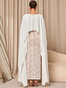 MaterniChic Maternity Round Neck Dress And Cape Top Casual 2 Pieces Set Fall - White - View 7