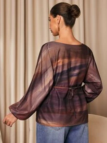MaterniChic Maternity Fashion Striped Color Block Boat Neck Long Sleeve Blouse Suitable For Daily Wear Fall - Brown - View 7