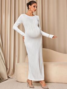 MaterniChic Maternity Solid Color Casual Daily Summer Travel Dress Fall - White - View 3