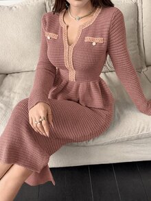 Feyla Women's Ruffle Knit Sweater & Skirt 2 Pieces Set - Dusty Pink - View 6