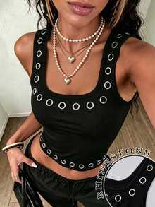 Rovax Women's Sequins Embellished U-Neck Tank Top Street Style Cool Short Top - Multicolor - View 3
