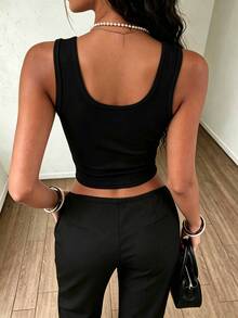 Rovax Women's Sequins Embellished U-Neck Tank Top Street Style Cool Short Top - Multicolor - View 2