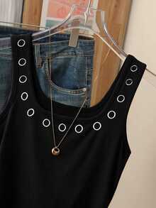 Rovax Women's Sequins Embellished U-Neck Tank Top Street Style Cool Short Top - Multicolor - View 5