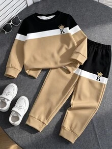 [1 Random Set] Blind Box 3-In-1, Boys Gradient 2 Pieces Crew Neck Sweatshirt Set, Letter Print, Multiple Colors Available, Randomly Sent 1 Set. Loose Fit For Unrestricted Movement, Elastic Waistband For Easy On And Off, Fade-Resistant And Shape-Retaining. Suitable For School, Outdoor Play, And Daily Wear - Multicolor - View 6