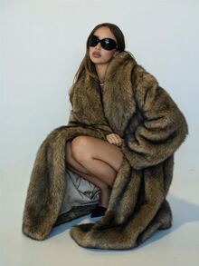 SHEIN ICON Women's Autumn/Winter Oversized Long Sleeve Long Loose Fashion Faux Fur Coat With Large Collar - Black - View 1