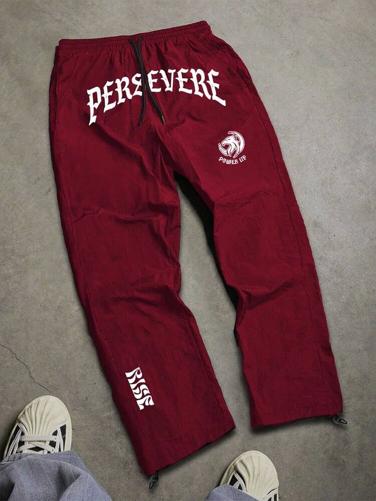 Gym Rark Men's Graphic Print Straight Leg Loose Fit Athletic Sweatpants, Gym,Workout,Brands,Sports,Baggy,Lightweight,High Stretch - Red - View 1