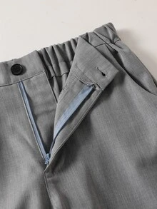 SHEIN 2件組青少年男孩紳士套裝，包含白色與黑色修身背心 + 紋理西裝長褲，生日、婚禮適用優雅正式服飾 - 灰色 - 查看 9
