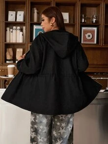 Muchica Plus Size Women Solid Color Zipper Casual Baggy Cargo Versatile Daily Travel Long Sleeve Jacket Fall Homewear Holiday Black Winter Office - Grey - View 2