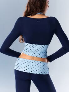VARSIVA Women's Patchwork Polka Dot Print 2 In 1 Halter Neck Sports T-Shirt - Blue - View 7