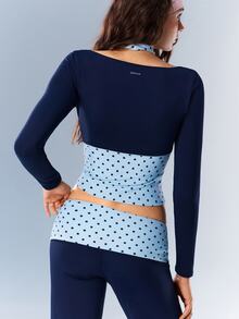 VARSIVA Women's Patchwork Polka Dot Print 2 In 1 Halter Neck Sports T-Shirt - Blue - View 10
