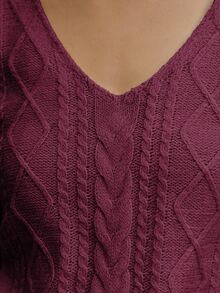 SHEIN Women's Casual Apricot Twist Rope V-Neck Short Sleeve Fitted Pullover Knit Top, Minimalist Daily Wear - Red Violet - View 4