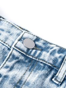 SHEIN Tween Girls' Pocketed Wide Leg Loose Casual Frayed Hem Jeans, Suitable For Everyday Wear Summer School Sports Light Blue Autumn Winter - Light Wash - View 6