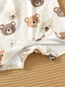 SHEIN 3pcs Newborn Baby Unisex Casual Cute Cartoon Bear Print Sleeveless Romper Set, Summer - Multicolor - View 5
