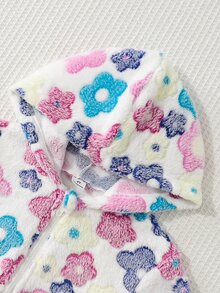 Elladie kids 女款冬季甜美可愛校園通勤田園度假風彩色花卉毛絨帽與夾克外套，斜挎包，2件套 - 彩色 - 查看 9