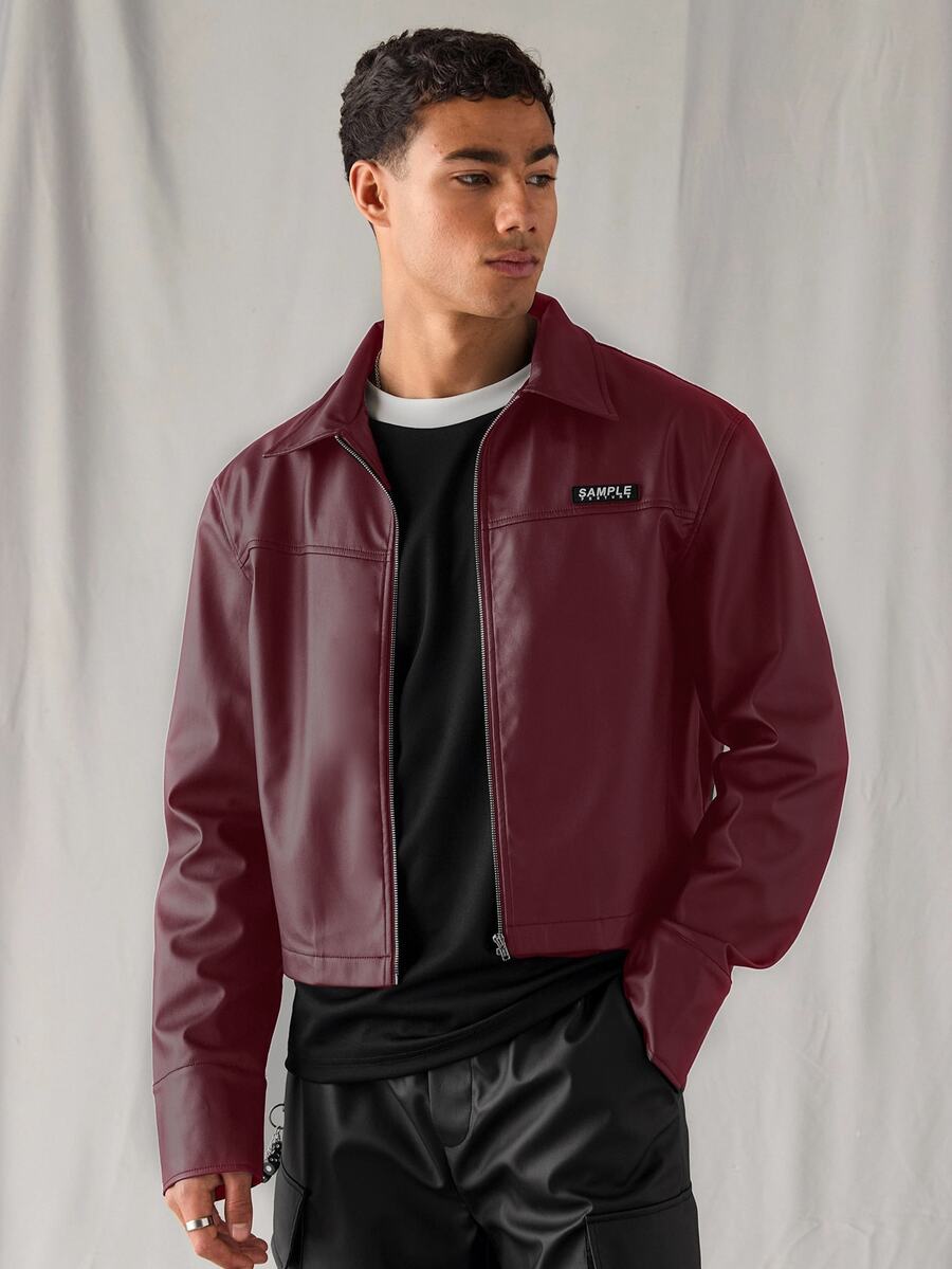 SWAVVY Men's Woven Casual Everyday Loose Fit Long Sleeve Zip-Up Jacket For Fall Winter, Spring, Letter, Outdoor - Burgundy - View 1