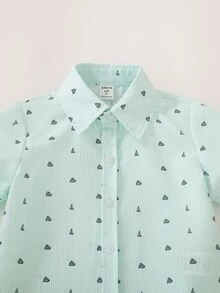 SHEIN 2pcs/Set Young Boys Allover Print Short Sleeve Casual Button-Front Shirt And Shorts Set - Multicolor - View 5